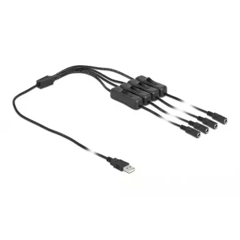 Ficha USB Type-A para 4 x conector fêmea DC 5,5 x 2,1 mm com interruptor DeLOCK 86799