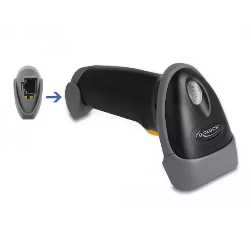 Leitor de códigos de barras USB DeLOCK 1D laser preto portátil com fio cabo 2 m