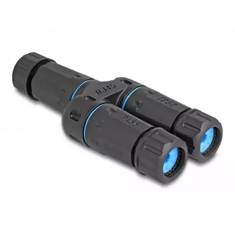 Conector de cabo DeLOCK fêmea RJ45 para 2 x fêmea RJ45 Cat.6A à prova de água
