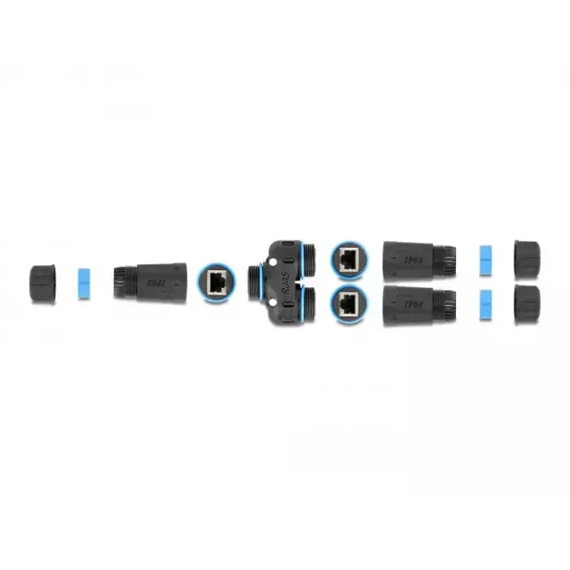 Conector de cabo DeLOCK fêmea RJ45 para 2 x fêmea RJ45 Cat.6A à prova de água