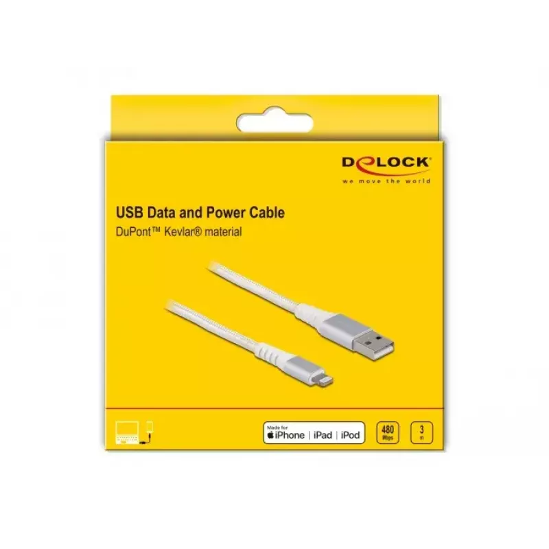 Cabo de dados e carregamento USB DeLOCK para iPhone iPad iPod 3 m Lightning