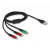 Cabo de carregamento USB DeLOCK 3-em-1 Type-A para 2 × Lightning USB Type-C 1 m