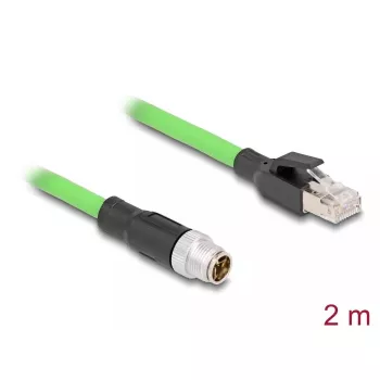 Cabo de rede DeLOCK M12 cabo codificado X 8 pinos macho para RJ45 macho PUR TPU 2m
