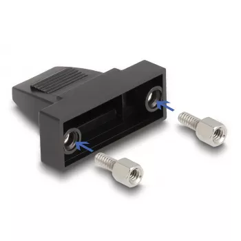 Passa-cabos DELOCK caixa D-Sub 9 pinos para cabo plano, plástico, preto, 25×32×14 mm