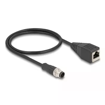Cabo de rede DeLOCK M12 A-codificado 8 pinos ficha para conector fêmea RJ45 Cat5e 0,5 m preto