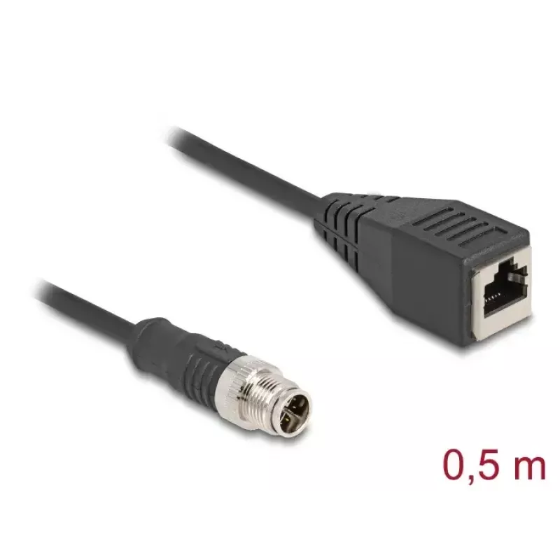 Cabo DeLOCK M12 X-codificado 8 pinos ficha para conector fêmea RJ45 Cat5e 0,5 m preto