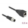 Cabo Ethernet industrial DeLOCK M12 D-codificado 4 pinos ficha para conector fêmea RJ45 Cat5e 0,5 m preto
