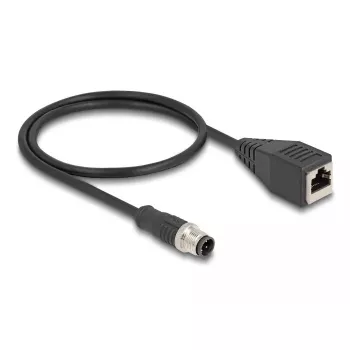 Cabo Ethernet industrial DeLOCK M12 D-codificado 4 pinos ficha para conector fêmea RJ45 Cat5e 0,5 m preto