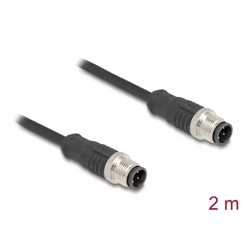 Cabo de rede DeLOCK M12 D-codificado 4 pinos ficha para ficha Cat5e 2 m preto