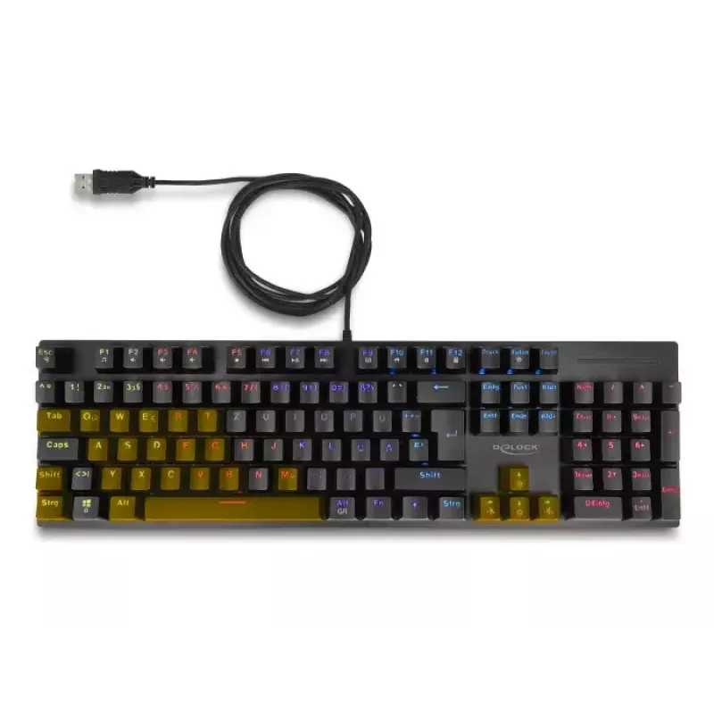 Teclado gaming DeLOCK 12115 USB QWERTZ alemão preto mecânico RGB