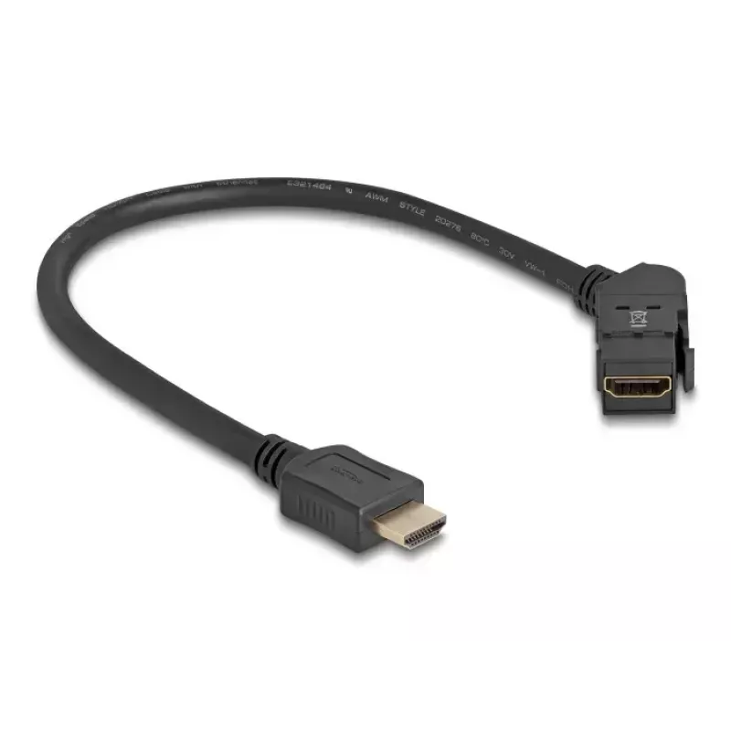 DeLOCK HDMI conector fêmea para painel 45° angular para HDMI macho cabo 30 cm 8K 60 Hz preto