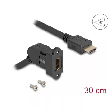 DeLOCK HDMI conector fêmea para painel 45° angular para HDMI macho cabo 30 cm 8K 60 Hz preto