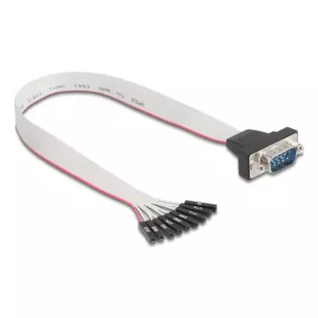 Cabo RS-232 plano DELOCK conector fêmea 9 pinos para D-Sub 9 pinos macho com porcas, 30 cm, preto/cinzento