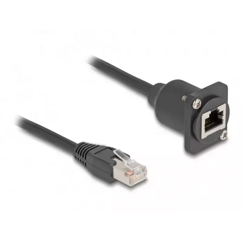 DeLOCK conector de cabo D-Type RJ45 macho para fêmea Cat.5e preto 20 cm