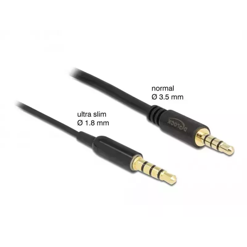 Cabo de extensão de áudio DeLOCK 66074 3,5 mm 4 pinos macho para fêmea ultra fino 0,5 m preto