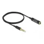 Cabo de extensão de áudio DeLOCK 66074 3,5 mm 4 pinos macho para fêmea ultra fino 0,5 m preto