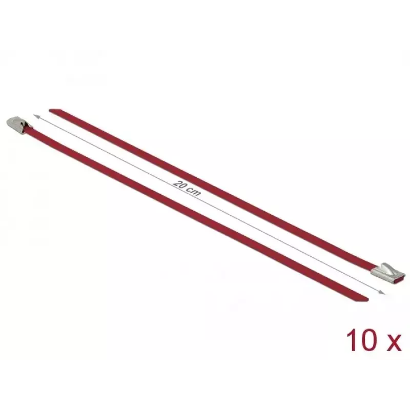 Abraçadeira DeLOCK 18777 aço inoxidável vermelho 200 mm 10 unid.