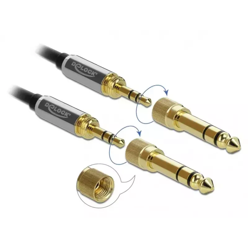Cabo de áudio DELOCK 85839 — 3,5 mm macho para 3,5 mm macho, contactos banhados a ouro, 5 m, AWG 28, preto