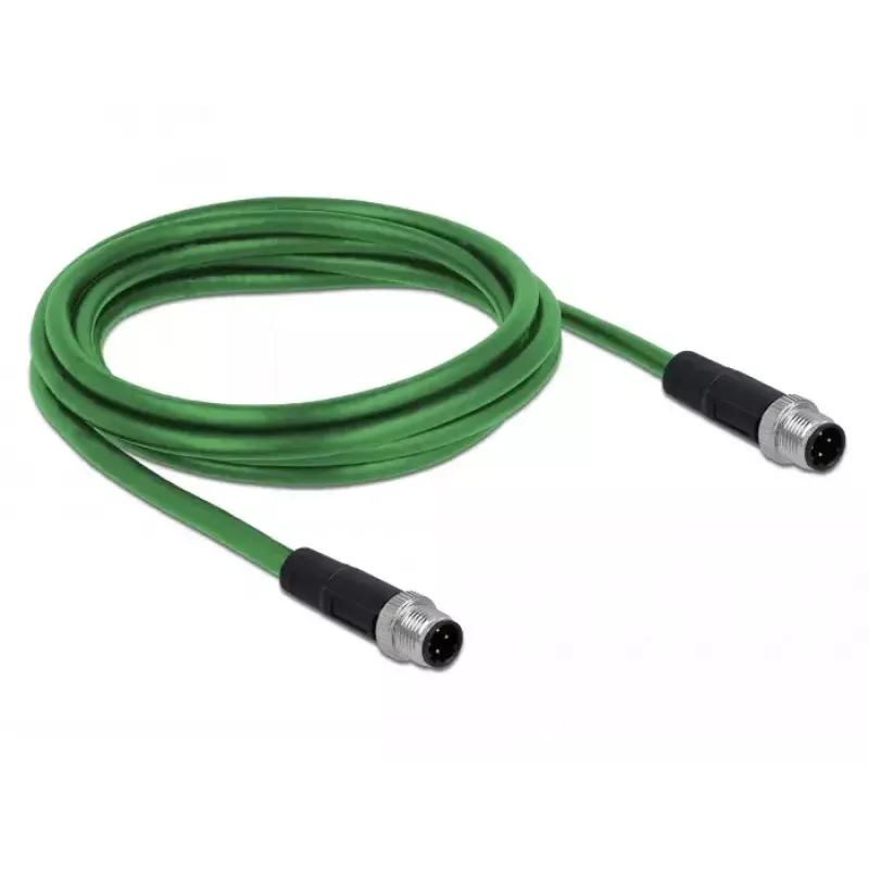 DeLOCK 85918 Cabo industrial M12 codificação D de 4 pinos ficha a ficha, SF/FTP, sem halogéneos, 2 m, verde