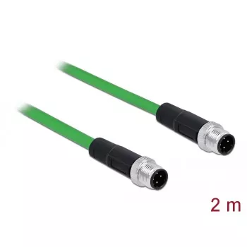 DeLOCK 85918 Cabo industrial M12 codificação D de 4 pinos ficha a ficha, SF/FTP, sem halogéneos, 2 m, verde
