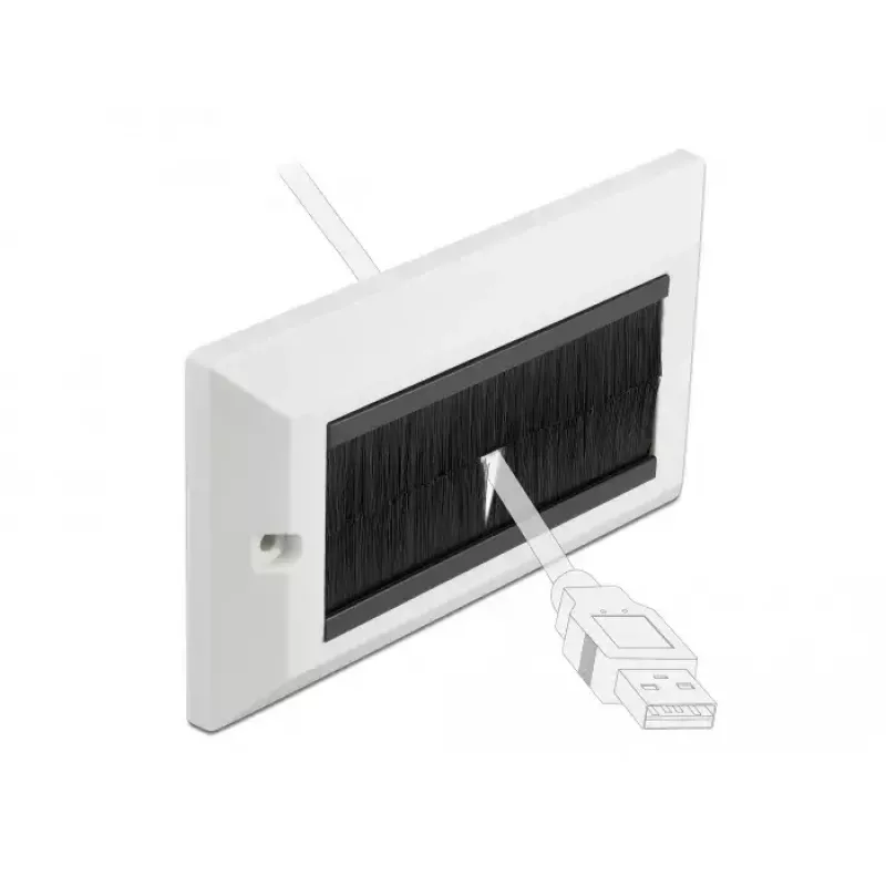 DeLOCK Placa de cobertura para gestão de cabos 146 x 86 mm com tiras de escova pretas, branco (66492)