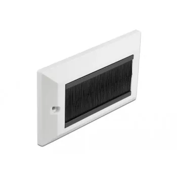 DeLOCK Placa de cobertura para gestão de cabos 146 x 86 mm com tiras de escova pretas, branco (66492)