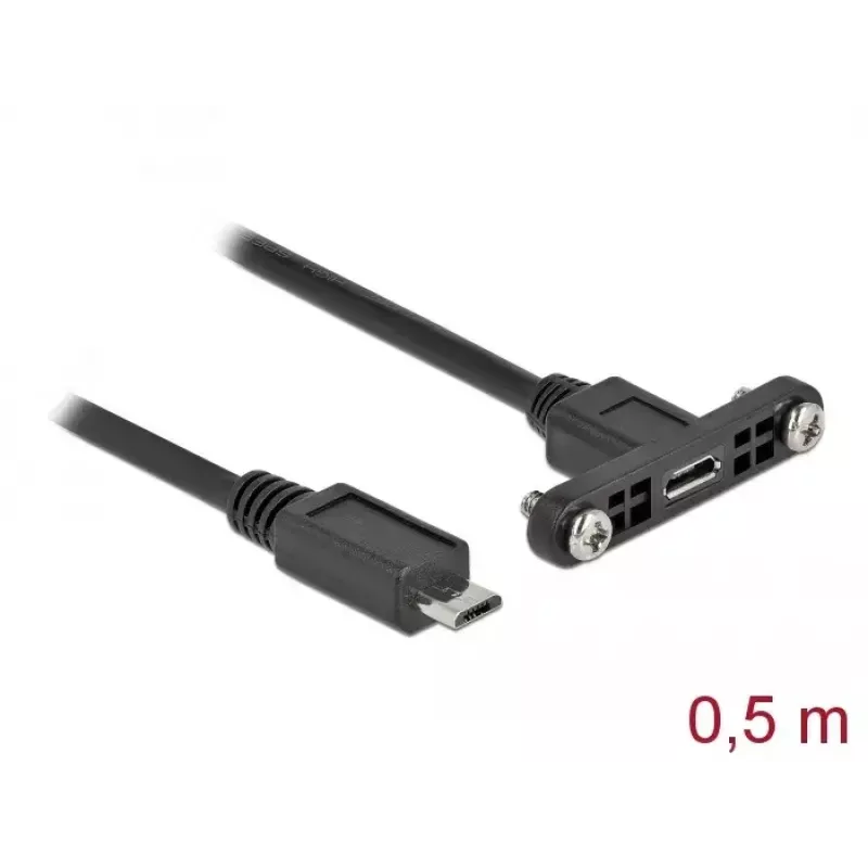 Cabo DeLOCK USB 2.0 Micro-B fêmea para montagem em painel para USB 2.0 Micro-B macho 0,5 m