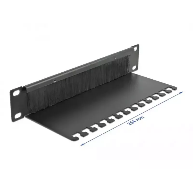 Painel de escovas DeLOCK 10 polegadas régua de escovas para gestão de cabos com placa de suporte de cabos 1 U preto