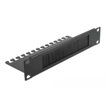 Painel de escovas DeLOCK 10 polegadas régua de escovas para gestão de cabos com placa de suporte de cabos 1 U preto