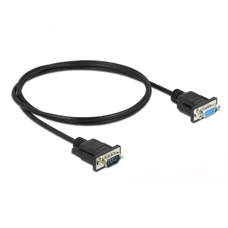 Delock Cabo null modem RS-232, D-Sub 9 macho para fêmea, caixa de conector fina, 1 m, preto