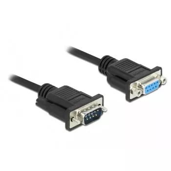 Delock Cabo null modem RS-232, D-Sub 9 macho para fêmea, caixa de conector fina, 1 m, preto
