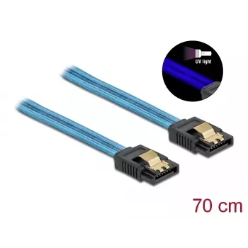 Cabo SATA DeLOCK 82133 efeito UV-Glow azul 70 cm