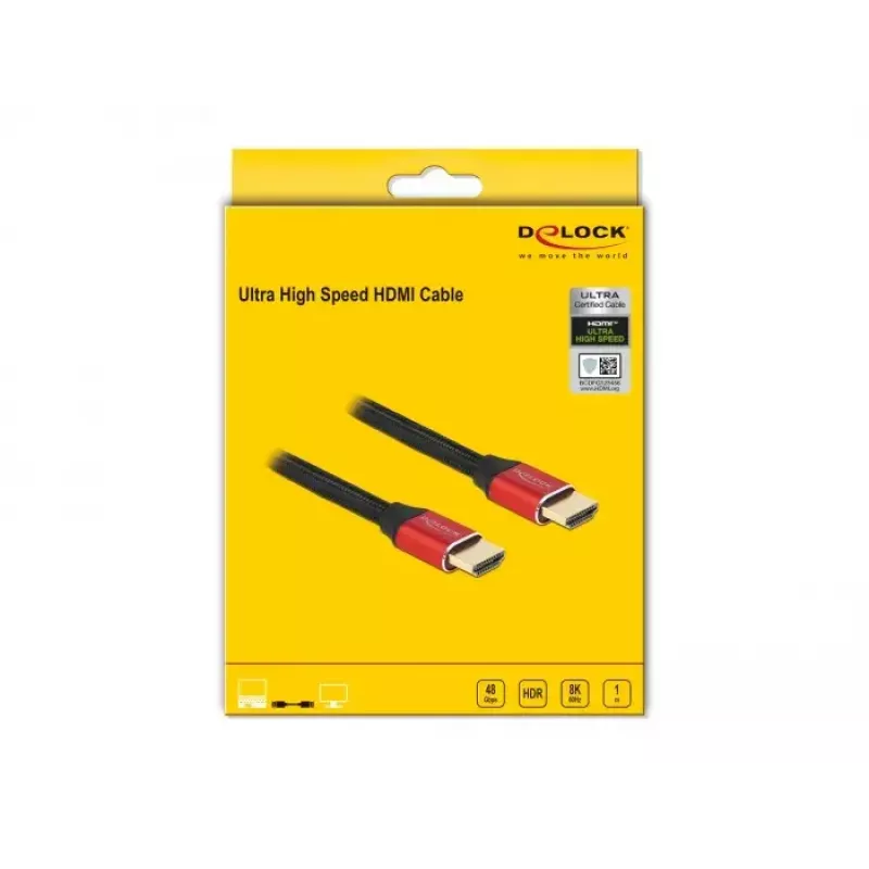 Cabo HDMI DeLOCK Ultra High Speed 48 Gbit/s 8K 60 Hz vermelho 1 m