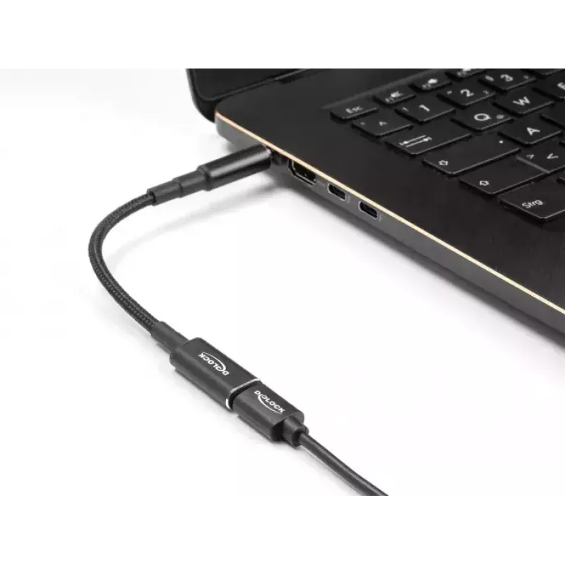 Cabo adaptador DeLOCK USB Type-C fêmea para 5,5 x 2,5 mm macho 90° angular 15 cm