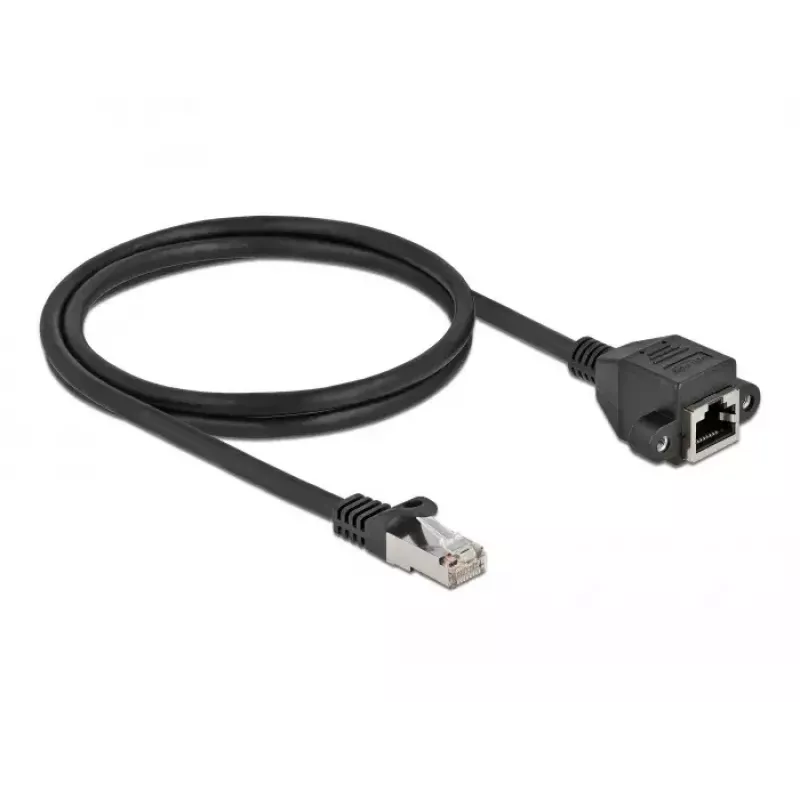 Cabo de extensão de rede DeLOCK S/FTP RJ45 macho para RJ45 fêmea Cat.6A 1 m preto 87001