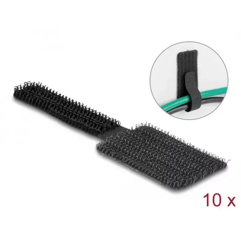 Fixador de cabos DeLOCK mini com velcro 90 mm x 24 mm autoadesivo 10 unid. preto