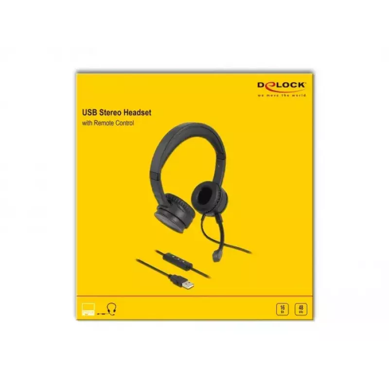 Headset DeLOCK USB headset estéreo com telecomando com fio