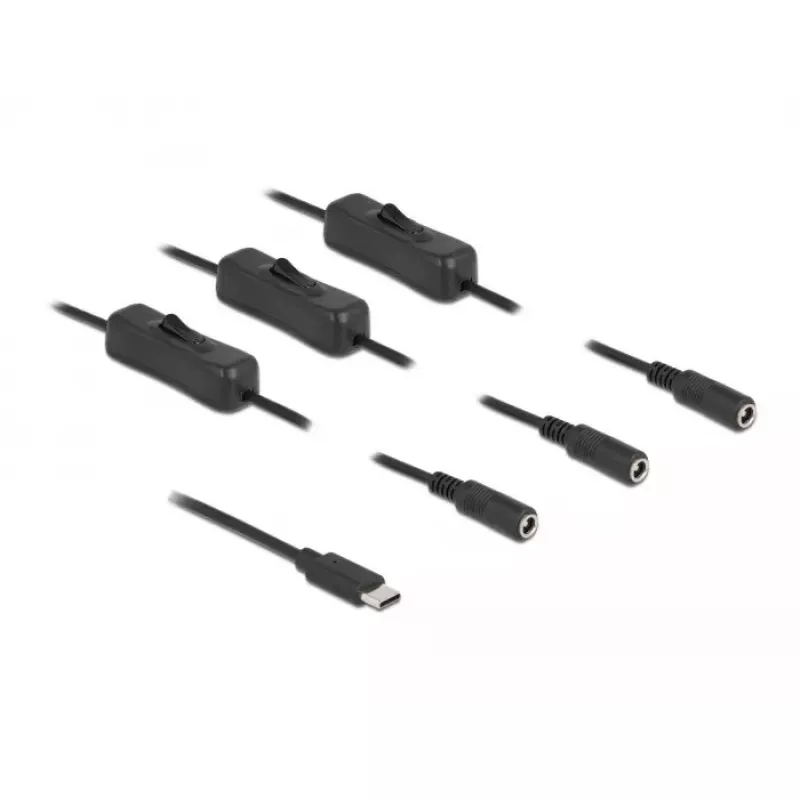 Cabo DeLOCK 86801 de ficha USB Type-C para 3 x conector fêmea DC 5,5 x 2,1 mm