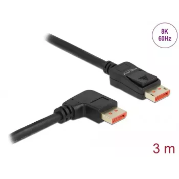Cabo DisplayPort DeLOCK 8K 60 Hz 3 m ficha reta para ficha angular 90°
