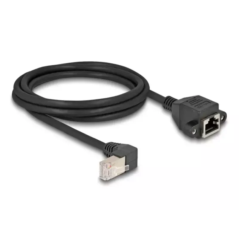 Cabo de extensão de rede DeLOCK S/FTP RJ45 angular 90° para RJ45 Cat.6A 2 m preto
