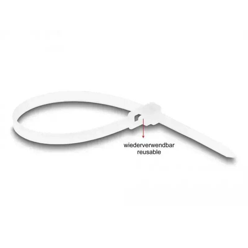 DeLOCK Abraçadeiras reutilizáveis, 200 x 4.8 mm, branco, 100 un.
