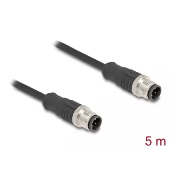 Cabo de rede DeLOCK M12 codificação D 4 polos ficha para ficha Cat5e 5 m preto
