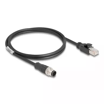 Cabo de rede DeLOCK M12 codificação A 8 pinos ficha para ficha RJ45 Cat5e 1 m preto