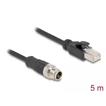 Cabo de rede DeLOCK M12 codificação X 8 polos ficha para ficha RJ45 Cat5e 5 m preto