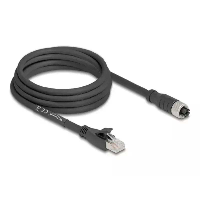 Cabo de rede DeLOCK 80591 M12 para RJ-45 Cat5e 3 m preto