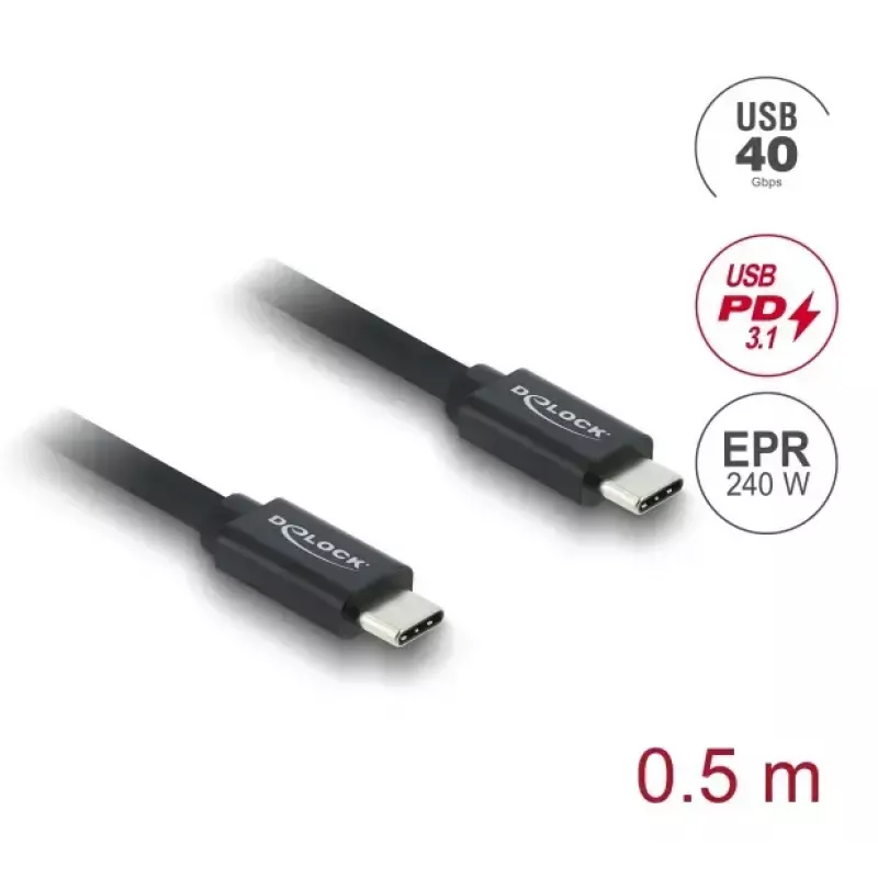Cabo coaxial USB C para USB C DELOCK USB4 Gen 3x2 40 Gbit/s USB PD 3.1 240W 0,5 m