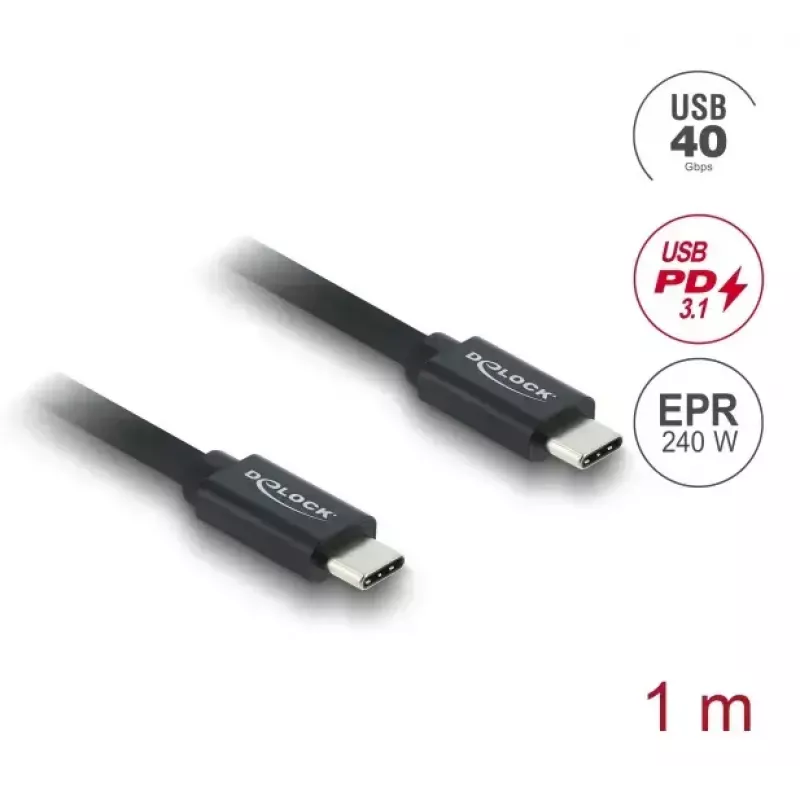Cabo coaxial USB-C para USB-C DELOCK USB4 Gen 3x2 40 Gbit/s USB PD 3.1 240 W 1 m