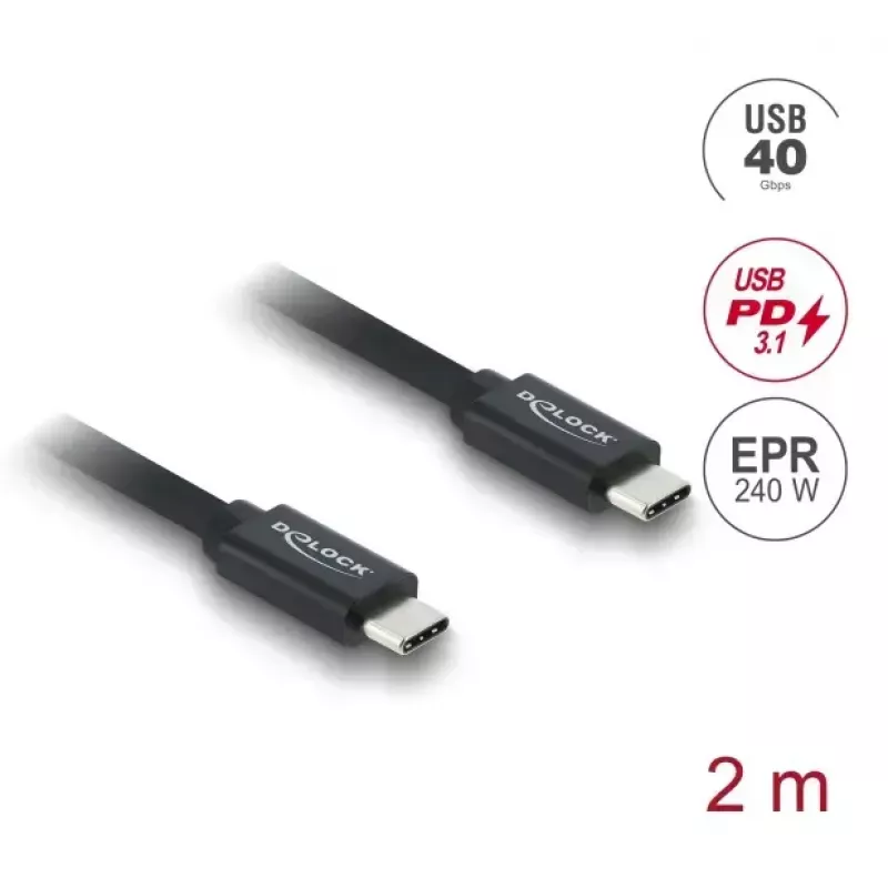 Cabo coaxial DELOCK USB4 Gen 3x2 USB-C para USB-C 40 Gbit/s PD 3.1 240 W 2 m