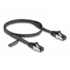 Cabo de rede DeLOCK RJ45 Cabo patch plano macho para macho Cat.8.1 flexível 0,5 m preto