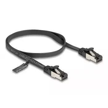 Cabo de rede DeLOCK RJ45 Cabo patch plano macho para macho Cat.8.1 flexível 0,5 m preto